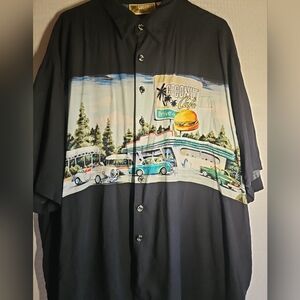 Coconut Cafe, mens 2XL, rayon.  50s graphic, leisure, vacation‎
